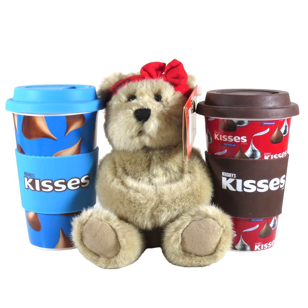 Hershey's Kisses Ceramic Travel Mug Tumbler Cups, Teddy Plush Lot of Collectible